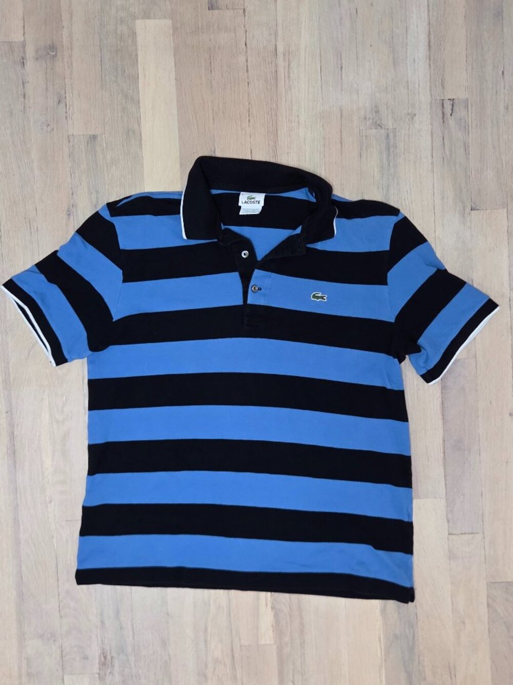 Lacoste Polo Shirt Mens Size 5 / Medium Blue Black Striped